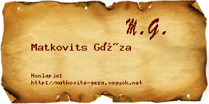 Matkovits Géza névjegykártya